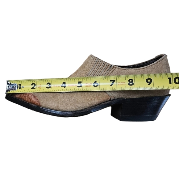 NOCONA BOOTS Women's Tan Suede Pointed Snake Toe Stacked Heel Western Ankle Boot - Picture 13 of 16